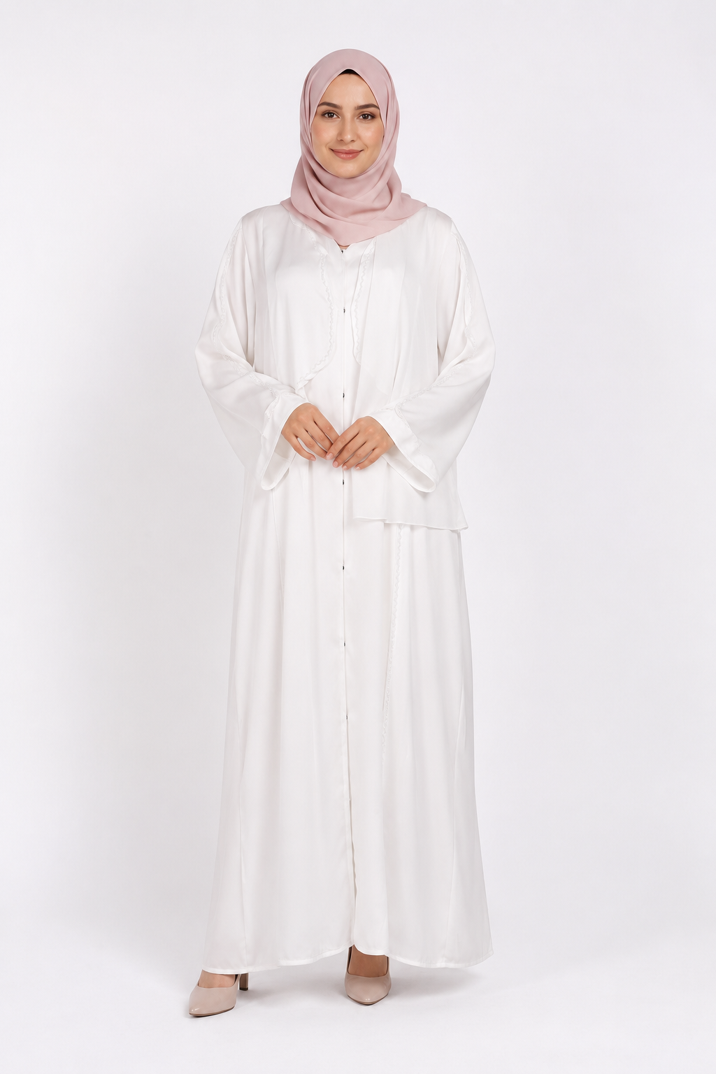 Ivory Textured Front Open Abaya